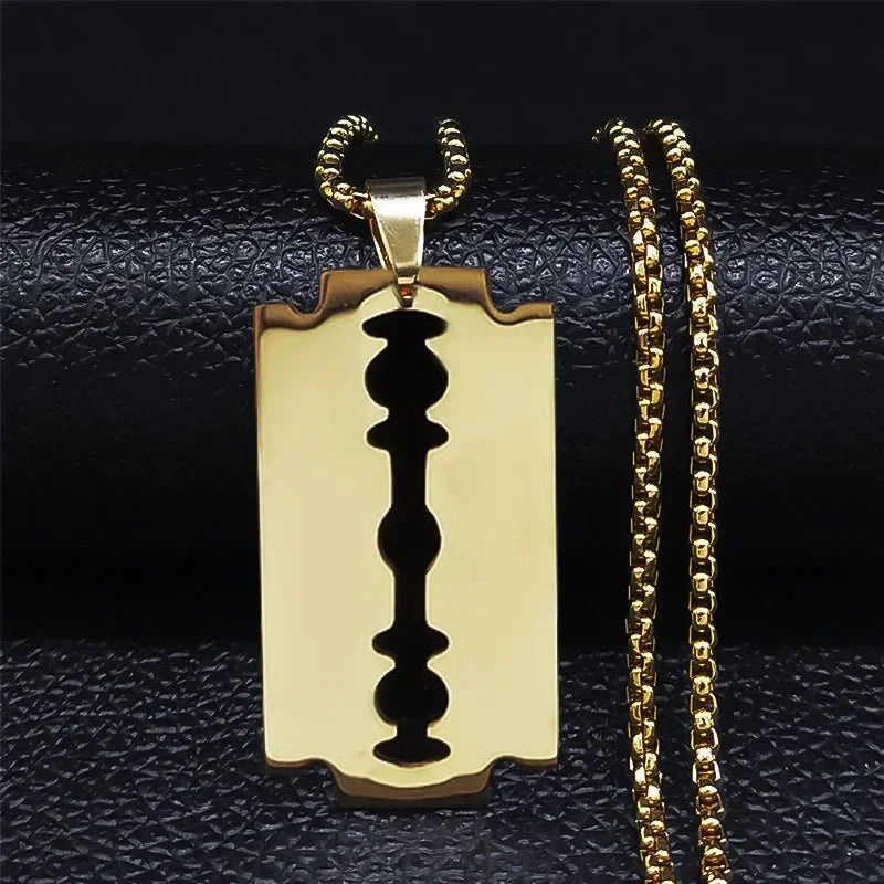 Razor Blade Long Necklace — Black Stainless