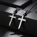 Wood Textured Cross Necklace for Men — Stainless Steel Chain