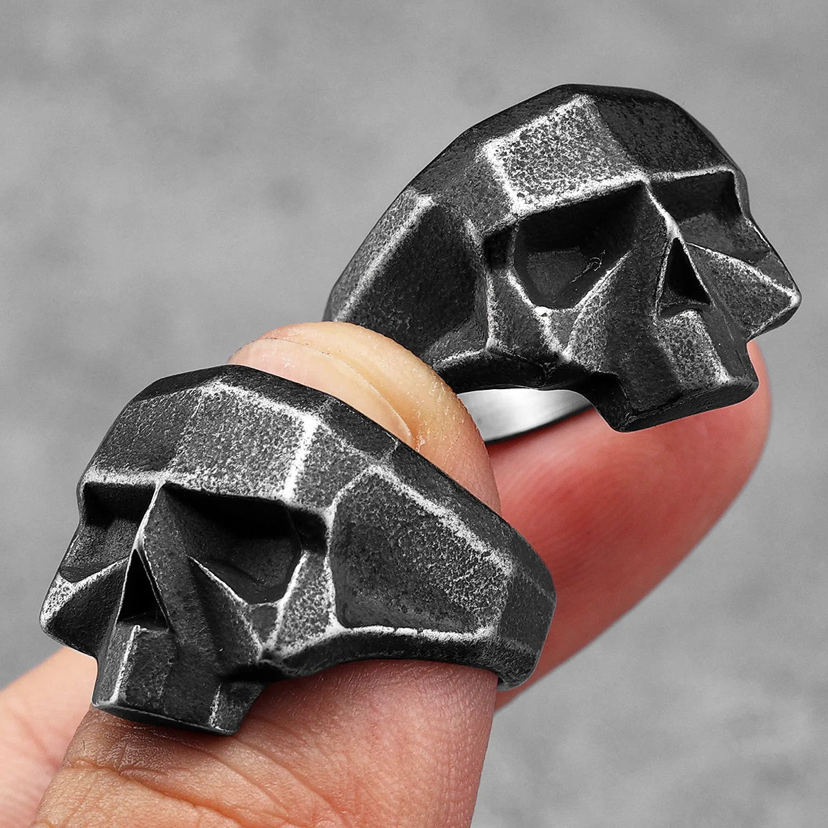 Geometric Cut Skull Ring — Stainless Steel