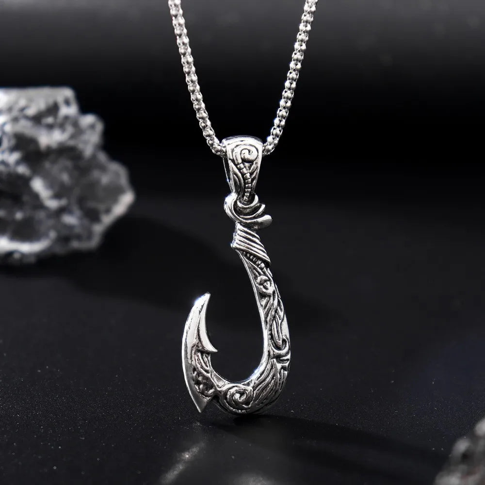 Norse Mythology Moana Fishing Hook Men's Pendant Necklace Retro Legendary Viking Designer Pendants Box Chain Jewelry Party Gift