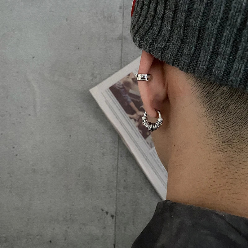 Stainless Steel Gothic Totem Hoop Earring