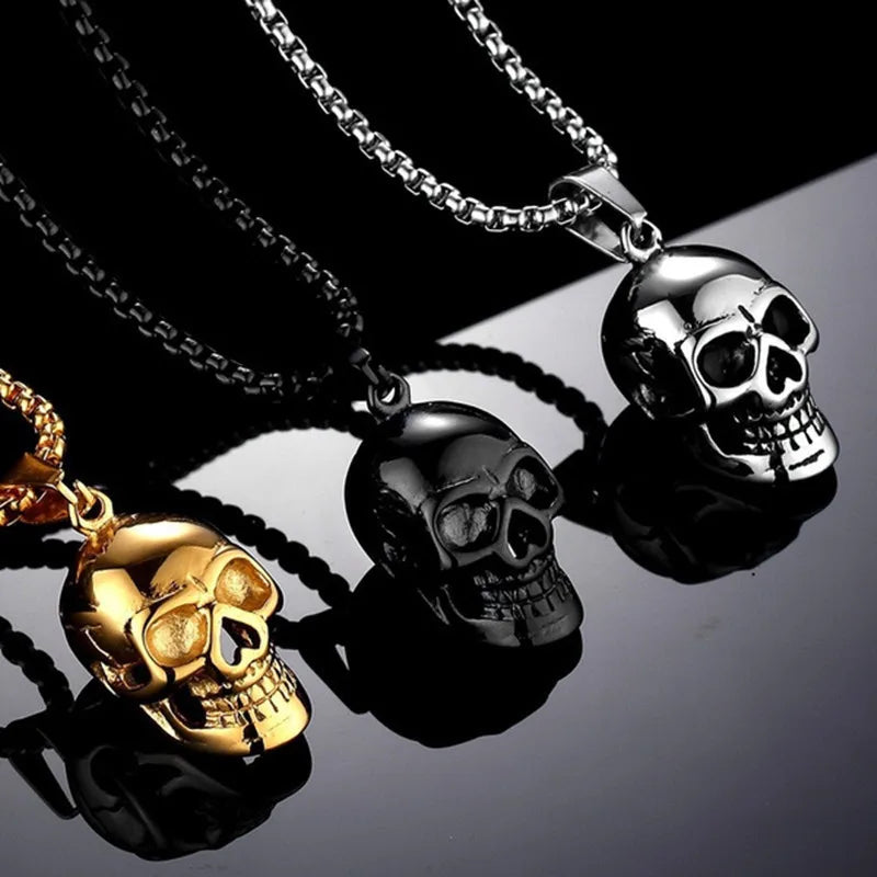 Silver Skull Pendant Necklace Stainless Steel Simple