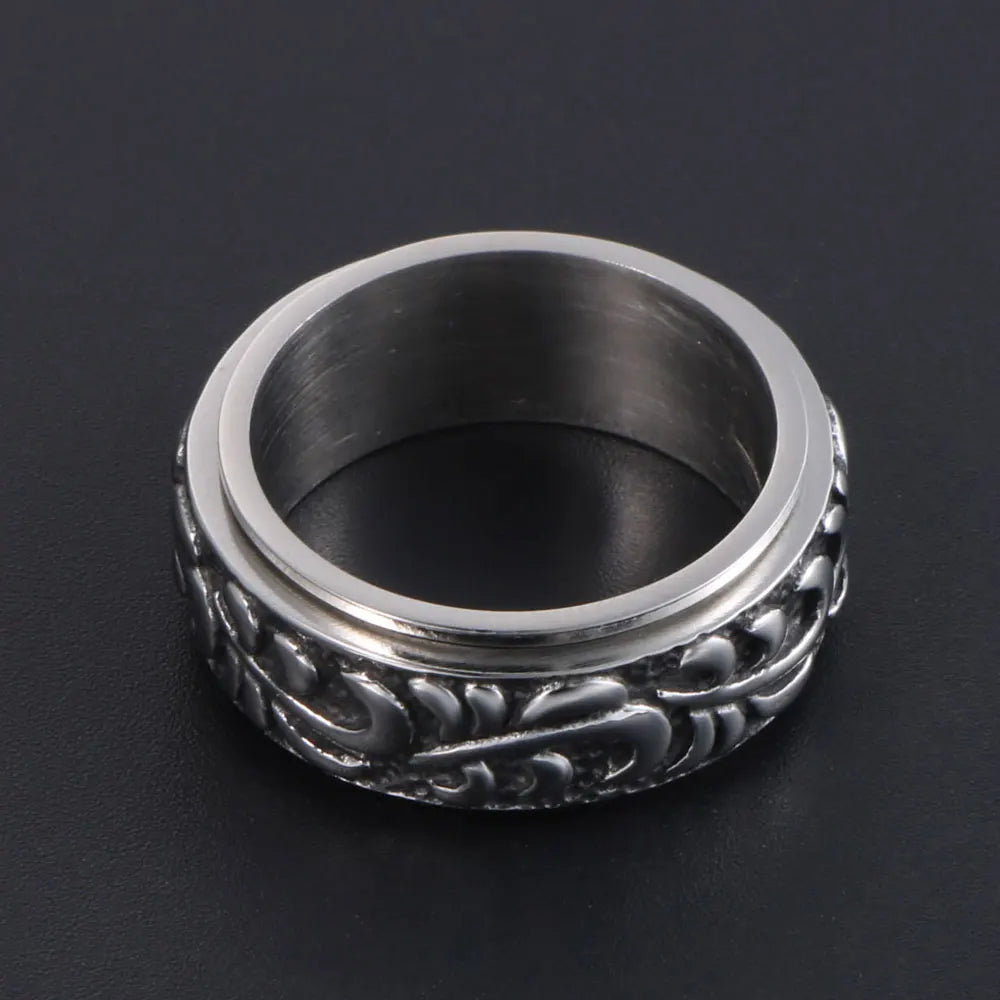 Vintage Scroll Pattern Rotatable Spinner Ring — Stainless Steel