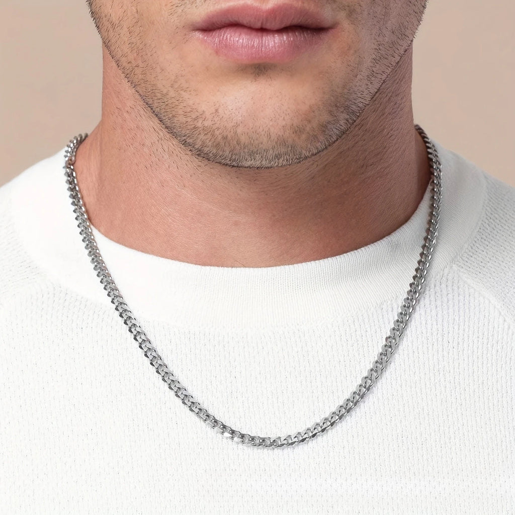 Hip-hop Trendy Sliver Color Stainless Steel Long Cuban Chain Necklace for Women Men Couple Does Not Fade Collar Chain Jewelry