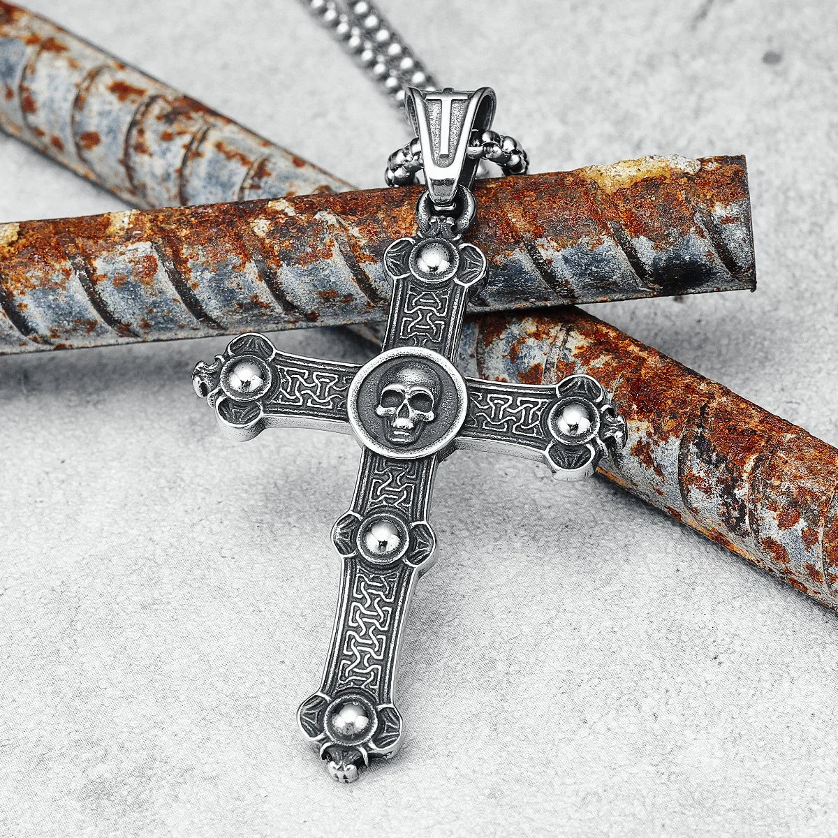 316L Stainless Steel Cross Necklaces Skull Men Pendant Top Quality Chain Religion Rock Punk Rap for Biker Male Jewelry Best Gift
