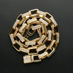 Iced Out CZ Square Link Chain Bracelet & Necklace — Two-Tone