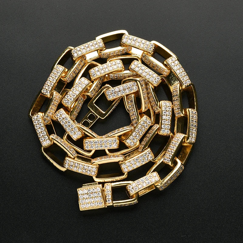 Iced Out CZ Square Link Chain Bracelet & Necklace — Two-Tone