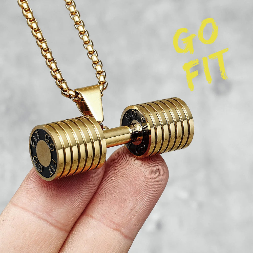 Go Fit Dumbbell Pendant Necklace — Stainless Steel