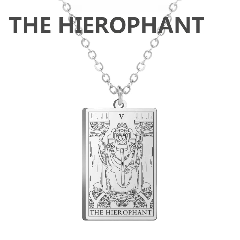 LIKGREAT Tarot Card Necklace Major Arcana Tarots Stainless Steel Necklaces Divination Jewelry Birthday Gift for Women