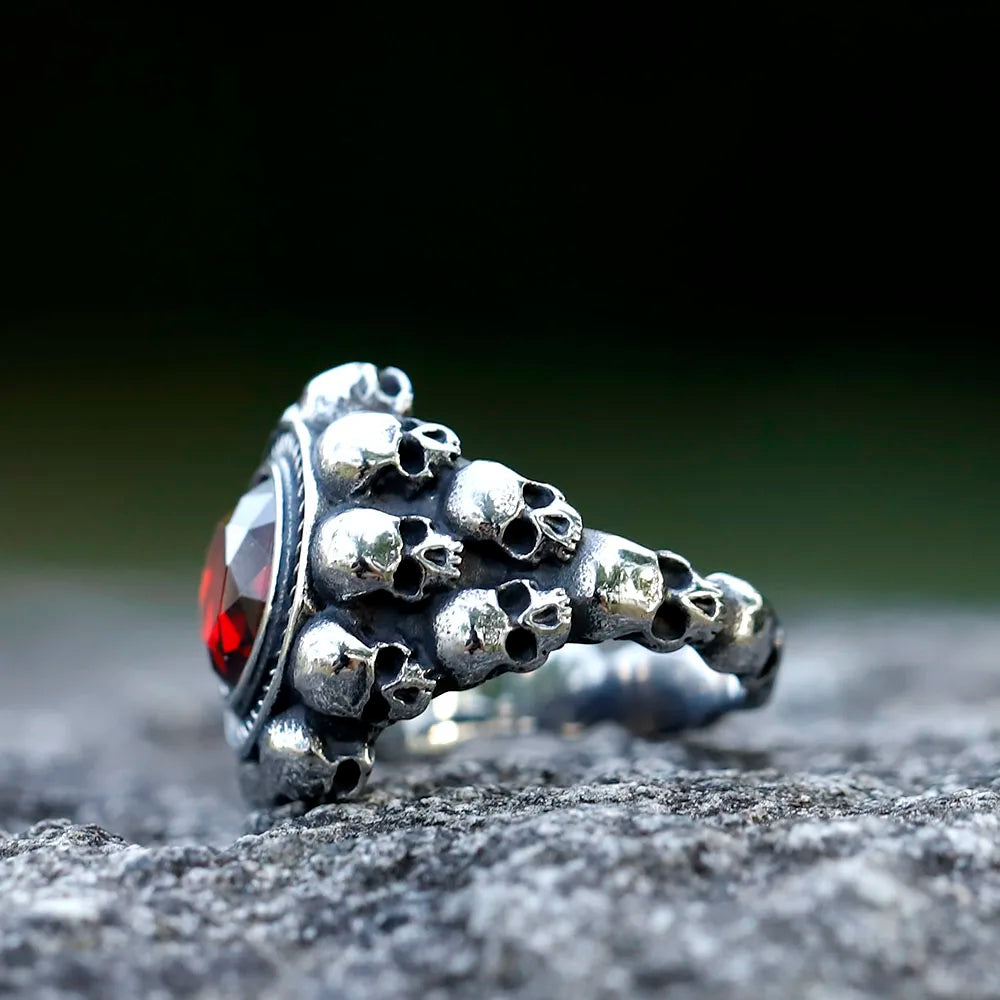 NEW Men's 316L Stainless-Steel Rings Skull Head With Red Zircon Ring Vintage Gothic Punk Jewelry Gifts Free Shipping