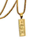 Luxury 24K 9999 Pure Gold real gold Dollar Small Banknote Pendant Men's Necklace