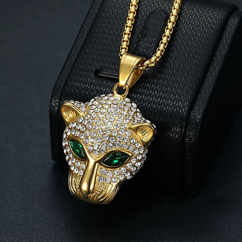 Vintage Stainless Steel Leopard Head Pendant Necklace Gothic Hip Hop Classic Animal Necklaces For Men Fashion Party Jewelry Gift