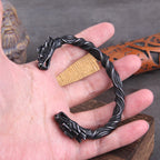 Gray Color Stainless Steel Nordic Viking Norse Dragon Bracelet Men Wristband Cuff Bracelets with Viking Wooden Box