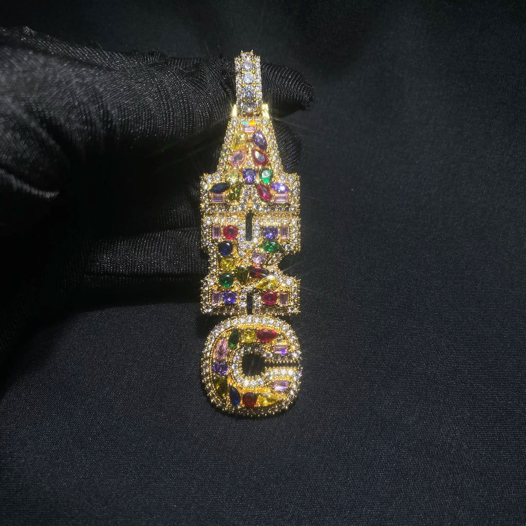 THE BLING KING Custom Vertical Initial Letter Pendant Mixed Inlay Different Shape Cubic Zircon NamePlate Necklace