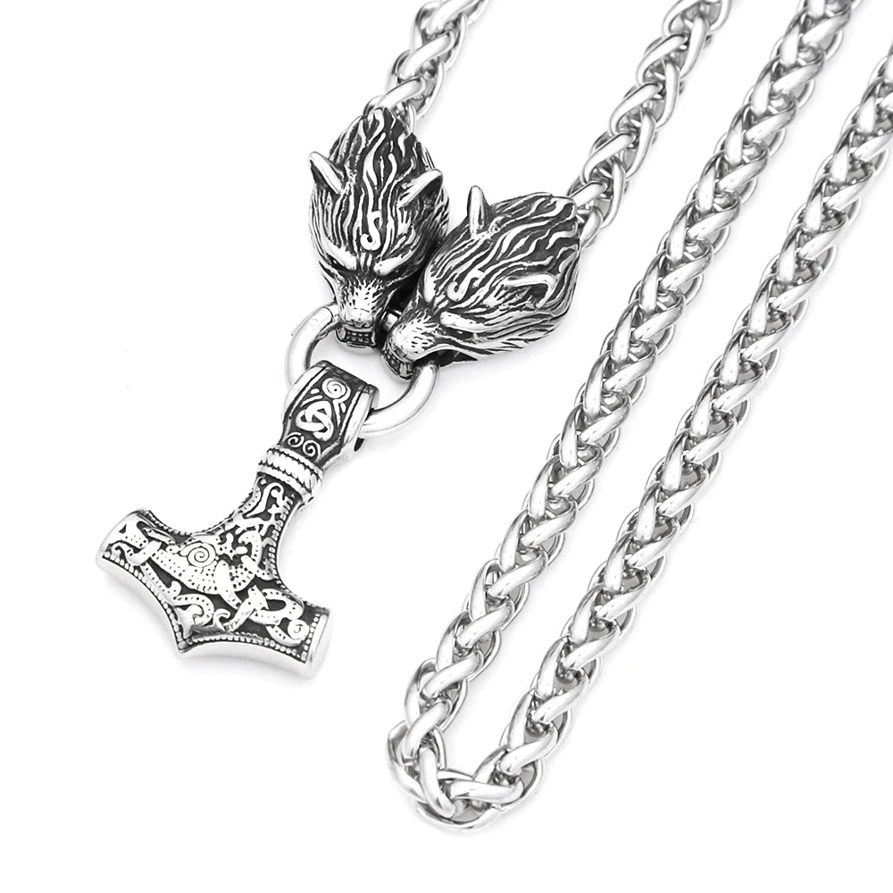 Wolf Thor Hammer Steel Pendant Vintage 316L Thor's