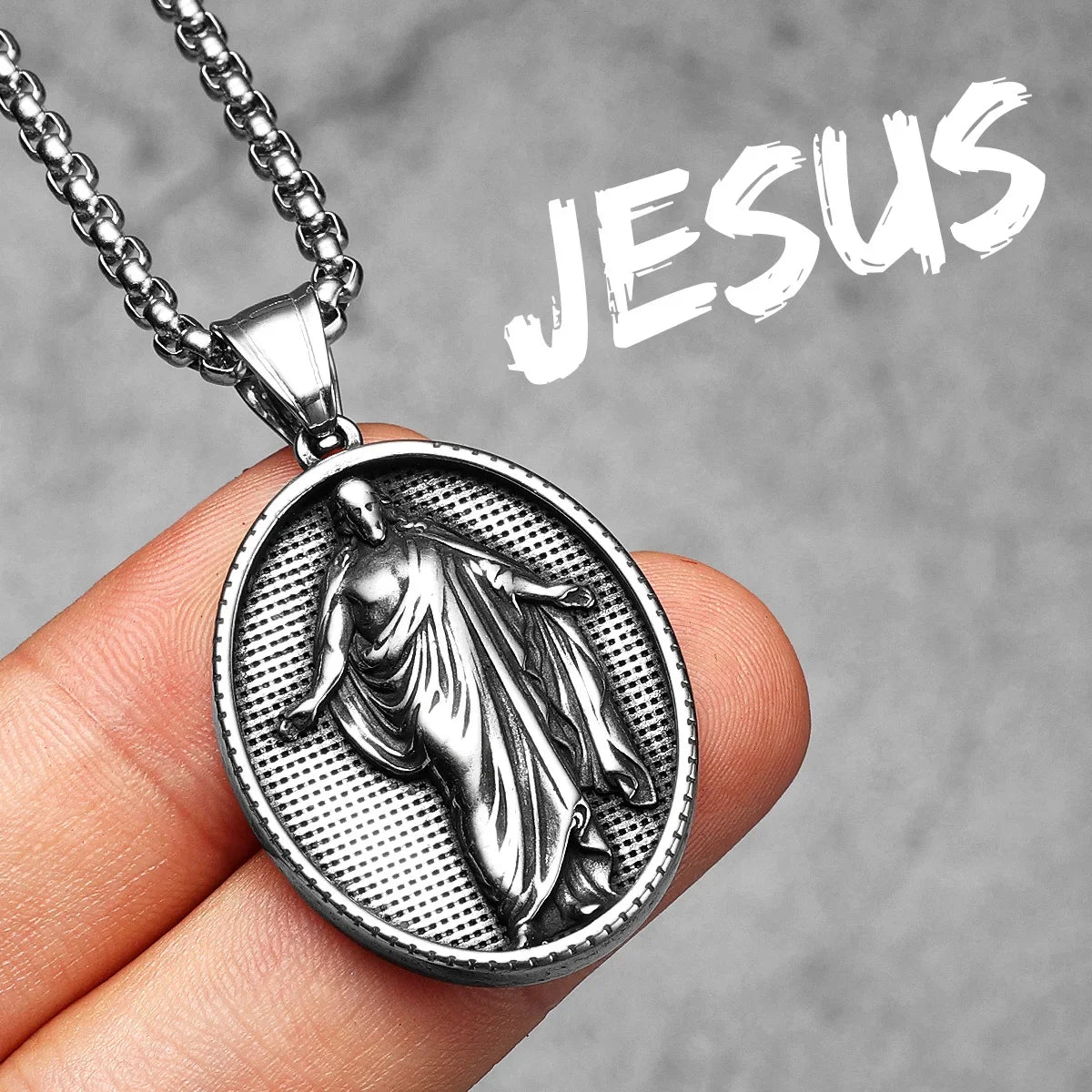 Cross Jesus Pendant Necklace — Stainless Steel