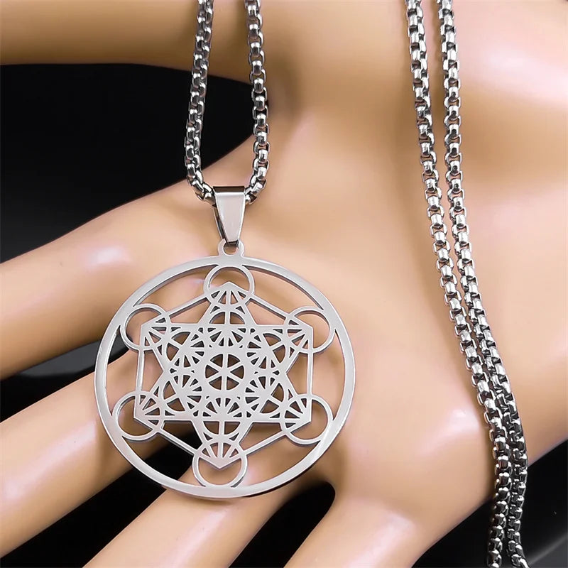 Yoga Hindu Buddhism 7 Chakra Stainless Steel Necklace Sacred Geometry Angel Seal Metatron Symbol Necklace Jewelry