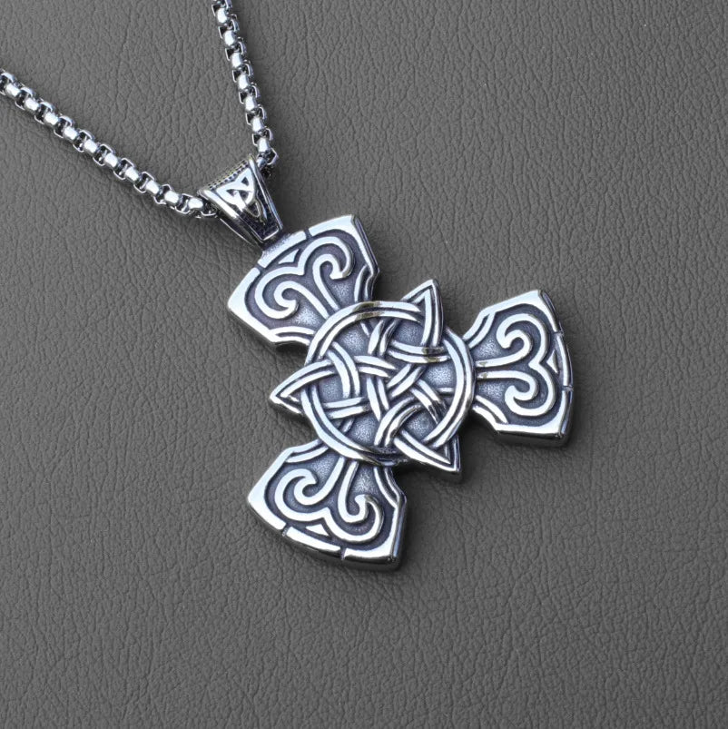 Silver Celtic Knot Cross Pendant Necklace Vintage