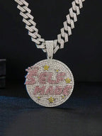 SGIAWETA-1pc Star-Shaped Letter Inlaid Ice Crystal Pendant Cuban Chain Necklace, Unisex, Cool And Charming Hip-Hop