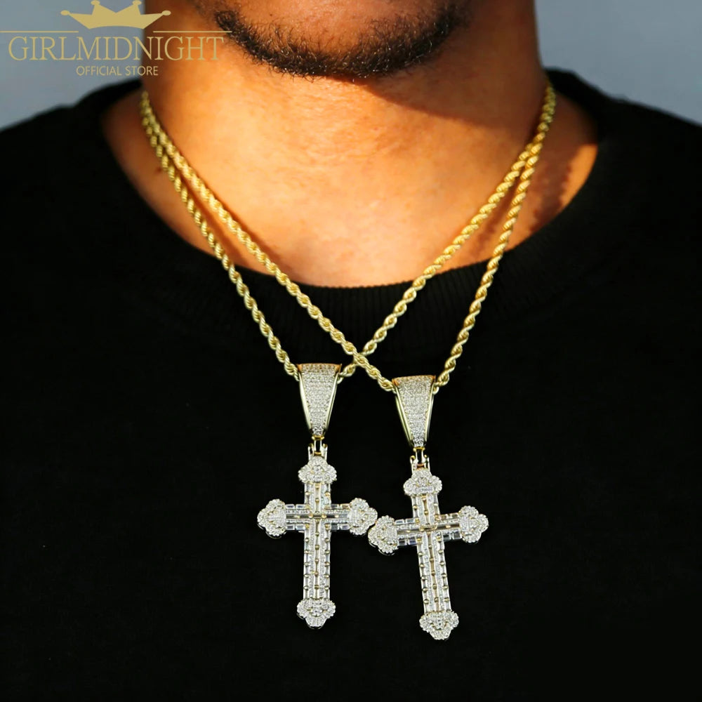 2025 New Arrived Iced Out Bling Sparking 5A Cubic Zirconia CZ Cross Pendant Tennis Chain Necklaces For Men Hip Hop