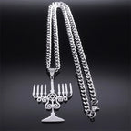 Jewish Menorah Star of David Pendant — SS