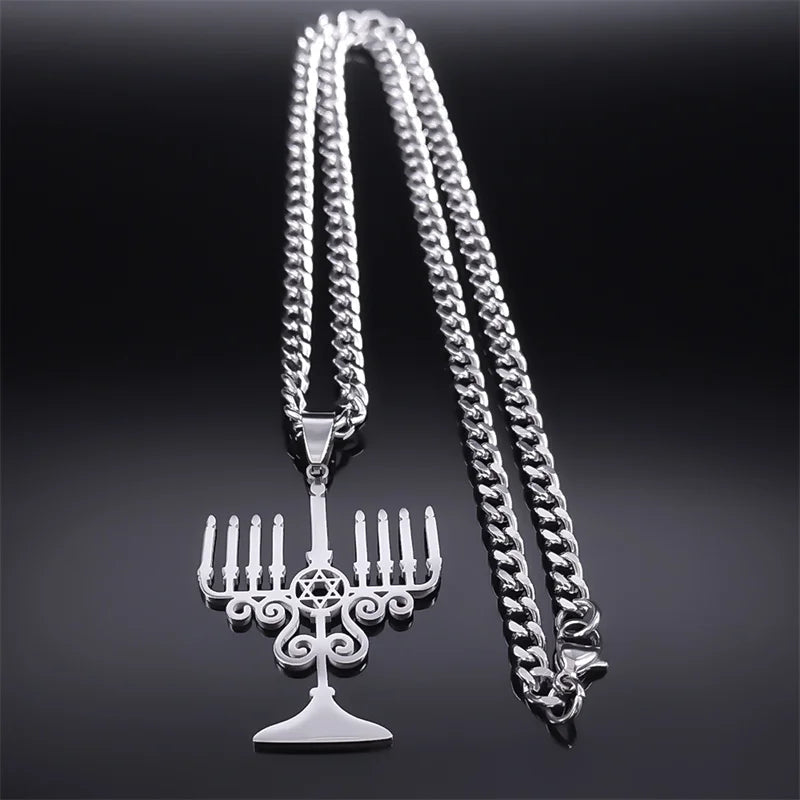 Jewish Menorah Star of David Pendant — SS