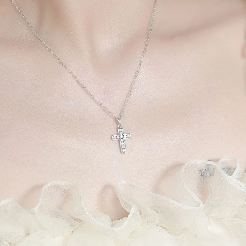 Iced Cross Platinum Pendant Necklace