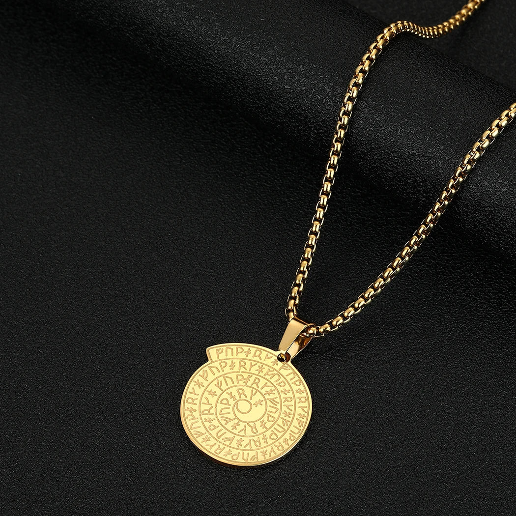 Viking Calendar Rune Medallion Pendant Necklace — Stainless Steel