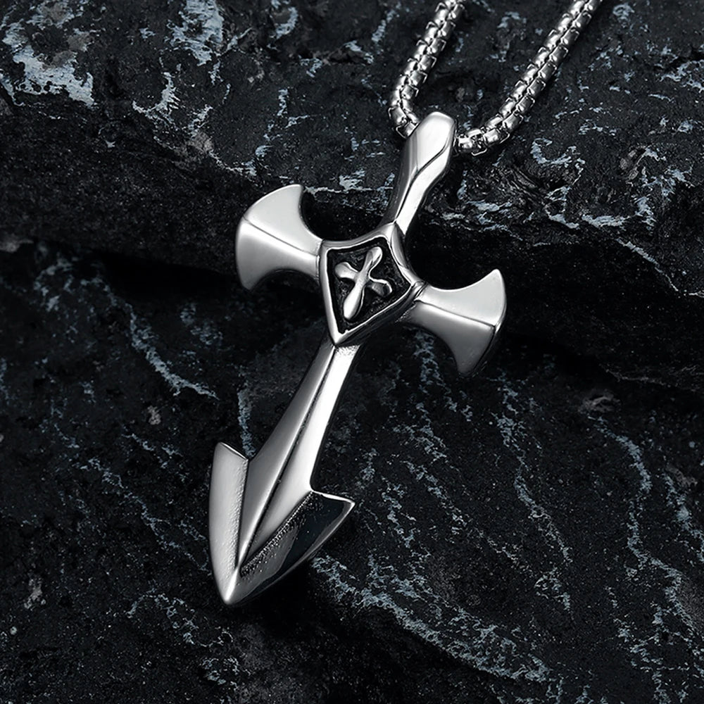 Vintage Punk Hip Hop Templar Knight Cross Pendants Necklaces For Men Women 316L Stainless Steel Fashion Jewerly Drop