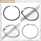 LUXUKISSKIDS Fashion 3MM Zirconia Tennis Braclets Gothic Men/Woman's Bracelet 4 Claw AAA White Black Shiny Stone Steel