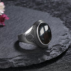 Silver Plated Rings Large Natural 10x14MM Black Agate Ring for Women Men Silver Party Jewelry Tiger Eye Turquoise Lapis