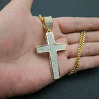 Stainless Steel Cross Pendants Necklaces Gold Color CZ Stone Paved Bling Iced Out Hip Hop Rapper Jewelry with 24" Gold