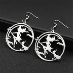 Bat Silver Earrings Goth Magic Cartoon Witch Broom