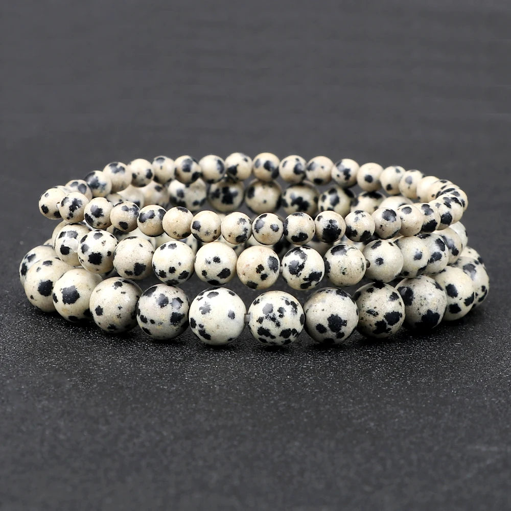 Fashion 4/6/8mm Stone Beads Prayer Bracelets For Women Men Spotted Stone Dalmatian Bead Bangle Yoga Healing Friend