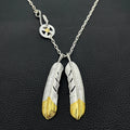 Handmade Two Tone Feather Pendant Necklace Silver Plated Alloy Men Women Vintage Biker Native American Goros Jewelry Gift