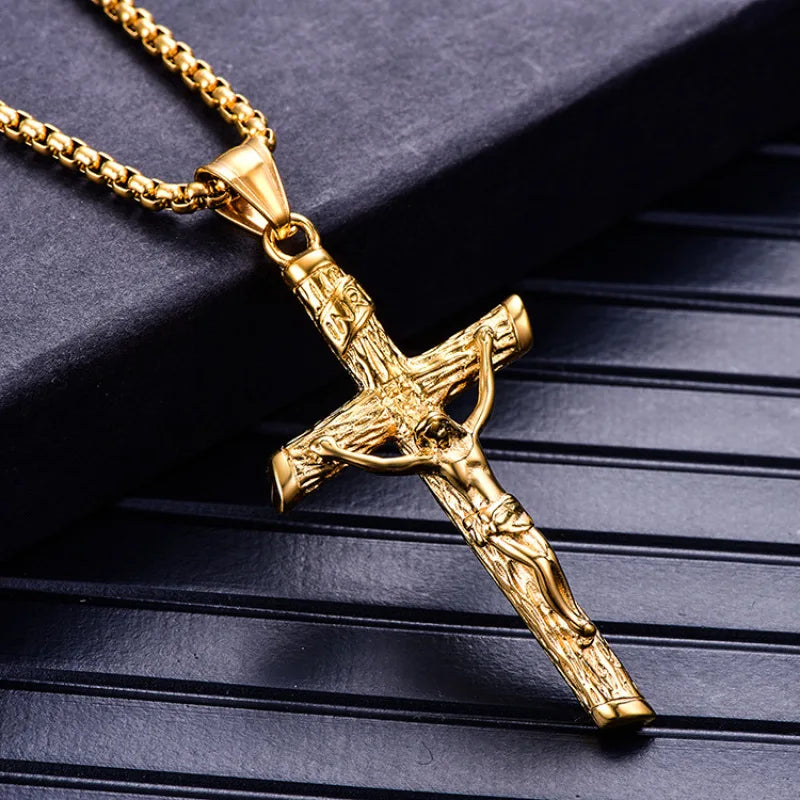 Stainless Steel Titanium Cross Jesus Christ Human Pendant Hip Hop Collar Chain Necklace for Women Men Gift Fashion Jewel