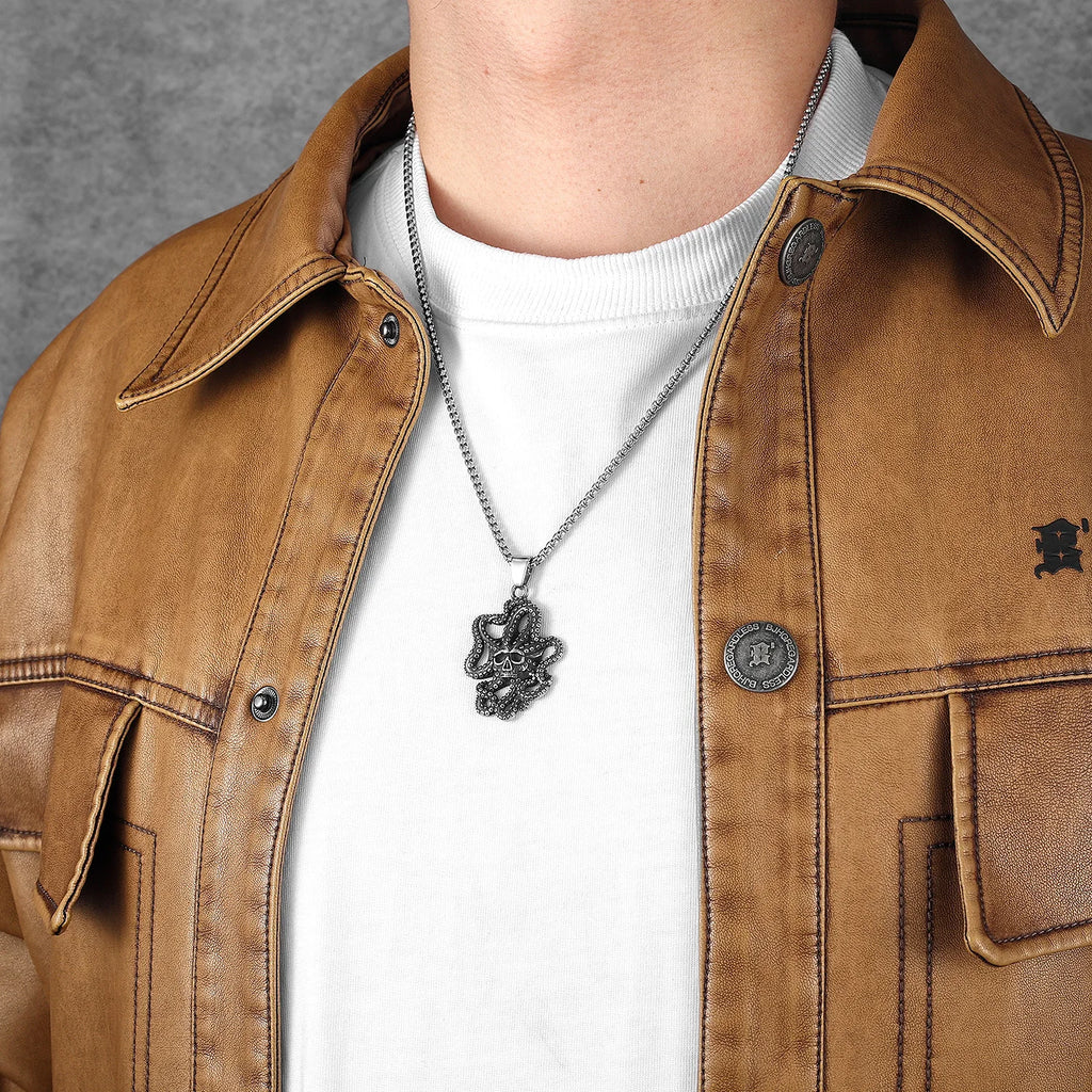 Skull Octopus Tentacles Men Necklace With Pendant Stainless Steel Jewelry for Male Women Punk Hip Hop Accessories Gift Wholesale