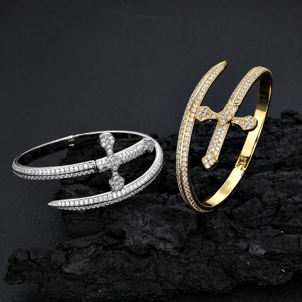 Iced Out Sword Bracelet Gold 18K