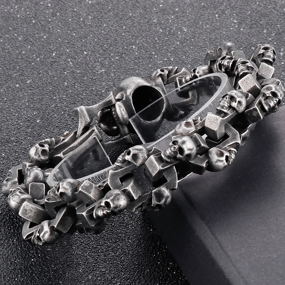 Men's Punk Panther Head Bracelet Gothic 316l Stainless Steel Biker Chain Halloween Skull Wristband Bracelets Jewelry