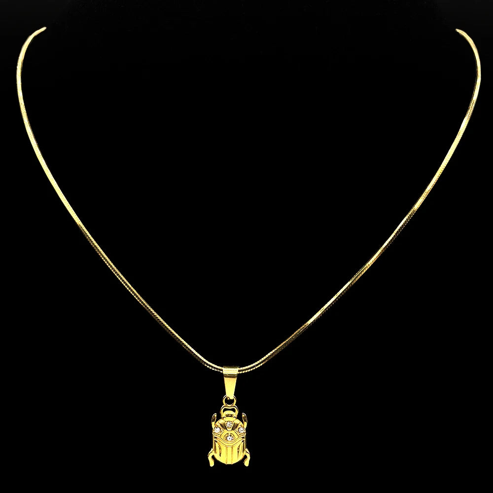 Egyptian Scarab Gold Pendant Necklace — Stainless Steel