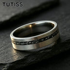 TUTISS 6/8mm Black Meteorite Tungsten Carbide Ring, Offset groove Brushed Finish, Couple Ring, Unique Wedding Band for her（Him）