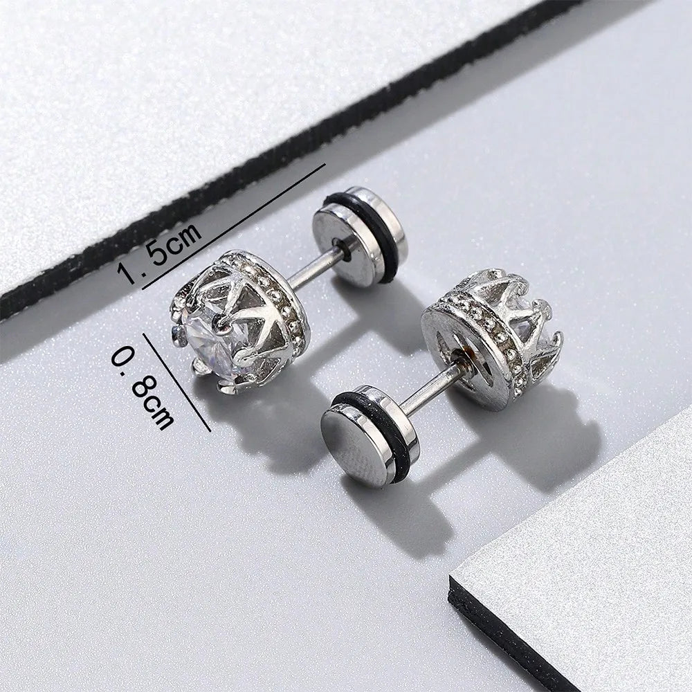 Crown Shaped Stud Earrings for Men — Stainless Steel