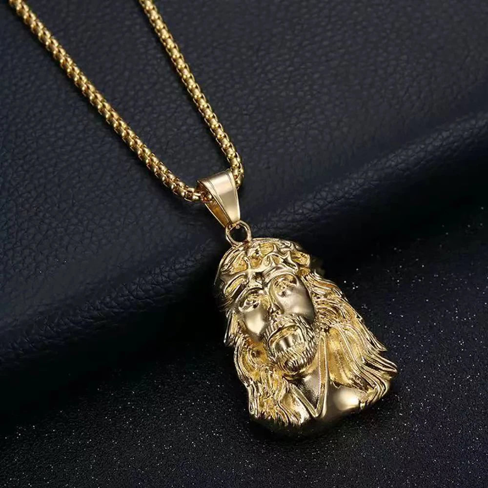 Catholic Vintage Jesus Head Pendant Necklaces For Men Women Fashion Stainless Steel Religious Amulet Jewelry Gifts Dropshipping