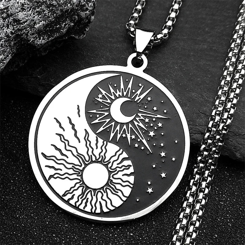 Stainless Steel Yin Yang Tai Chi Gossip Sun Moon Necklaces Chain for Women/Men Silver Color Necklaces Jewelry Chaine Collier