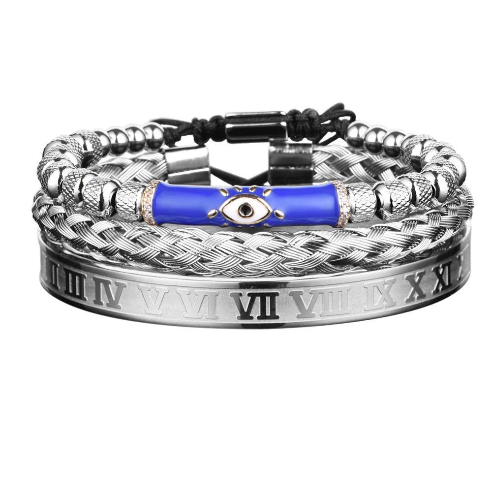 Luxury Set Enamel Eye Bracelet Roman Bracelet Royal Crown Charm Men Stainless Steel Geometry Pulseiras Open Adjustable