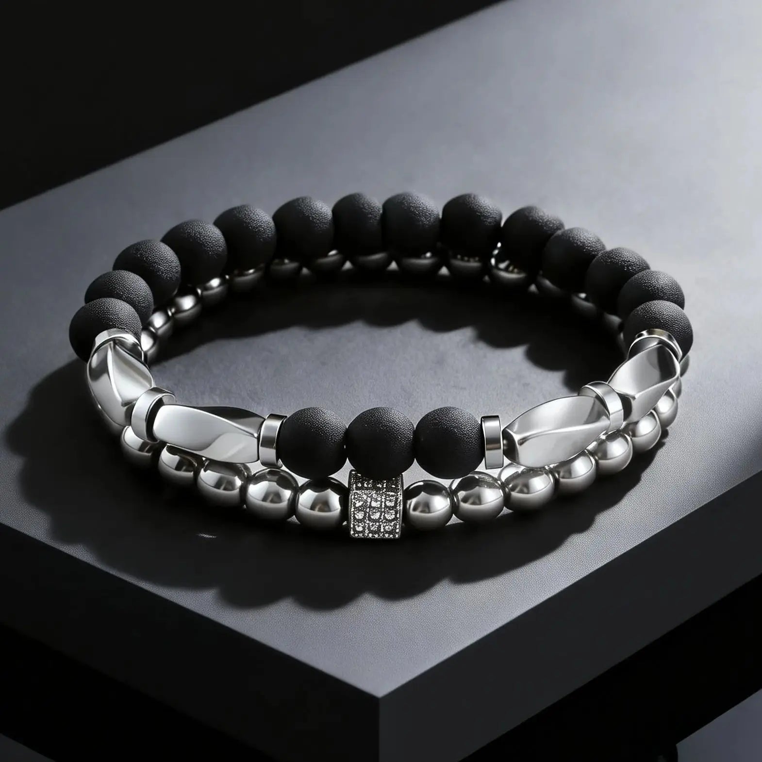 2ps Fashion Bracelet Set for Men Natural Agate Hematite Beaded Chain Bangle Luxury High Quality Jewelry Gift