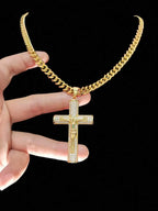 Iced Out CZ Cross & Jesus Pendant Necklace — Stainless Steel