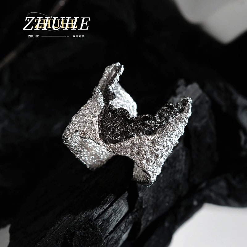 Textured Lava Cyberpunk Ring — Stainless Steel