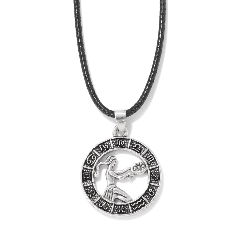 12 Horoscope Pendant Necklace For Women Men Silver Color Aries Leo 12 Constellations Zodiac Sign Necklaces Choker
