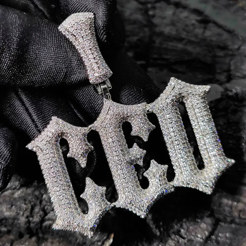 Gold Iced Out Letter Pendant 18K Old English